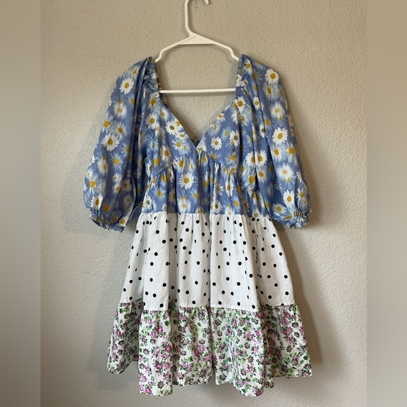 ASOS Mixed Print Tiered Mini Dress Size 6 - Picture 3 of 9